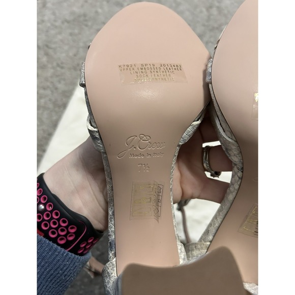 New J.CREW Size 7.5 Stella Heels Metallic Snakeskin-Printed Leather Lucite $228